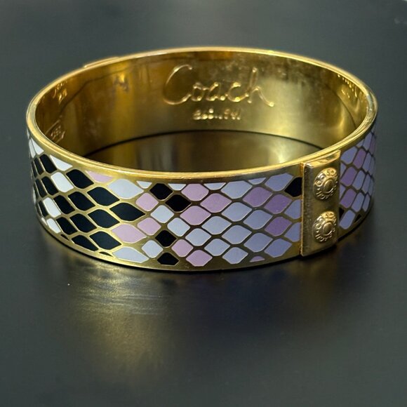 Coach Gold-Tone Purple Enamel Snake Print Bangle Bracelet Jewelry - Picture 3 of 11